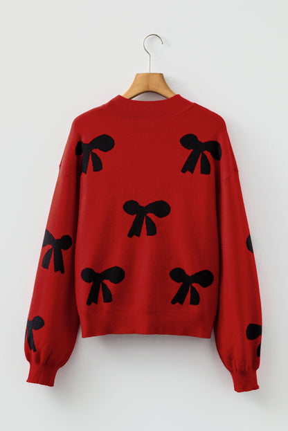 Bow Pearl Embellished Drop Shoulder Sweater