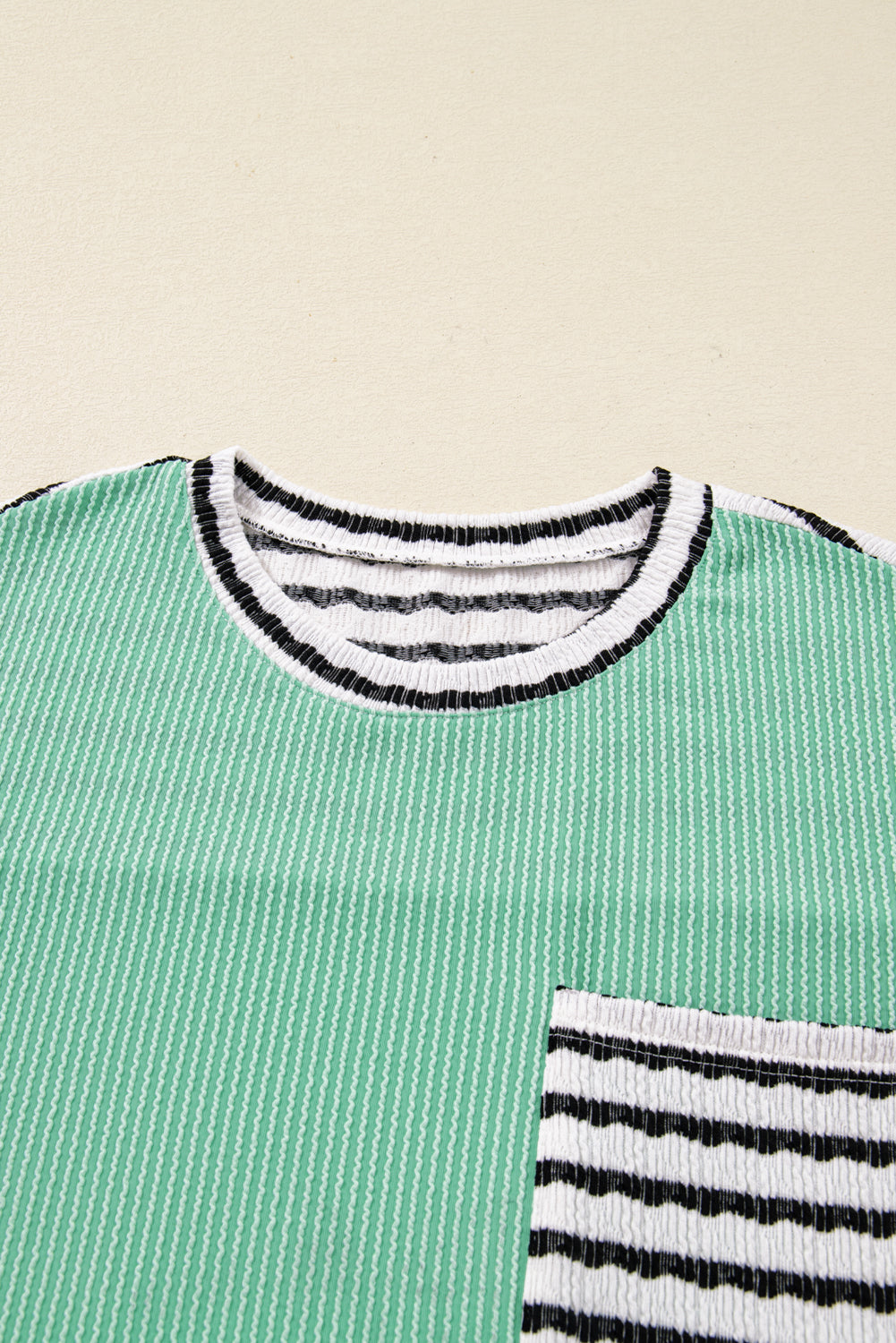 Stripe Corded Knit Patchwork Long Sleeve Top