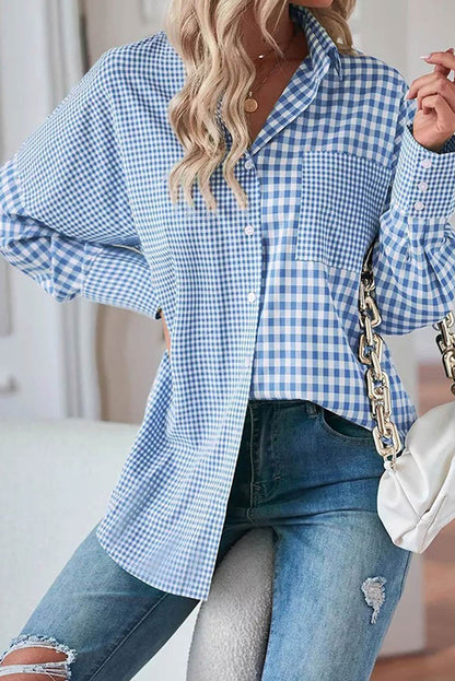 Stripe Plaid Patchwork Long Sleeve Shirt