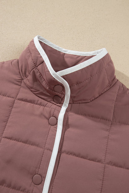Contrast Trim Quilted Patch Pocket Buttoned Jacket