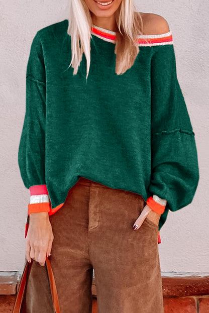 Colorblock Stripe Drop Shoulder Sweater