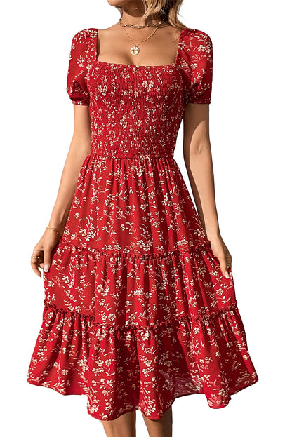 Floral Smocked Tiered Midi Dress