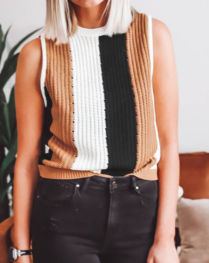 Stripe Sleeveless Sweater Knit Top