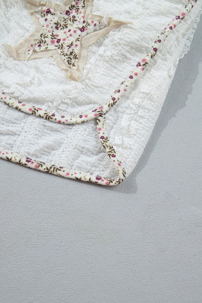 Floral Textured Lace Star Patch Drawstring Shorts