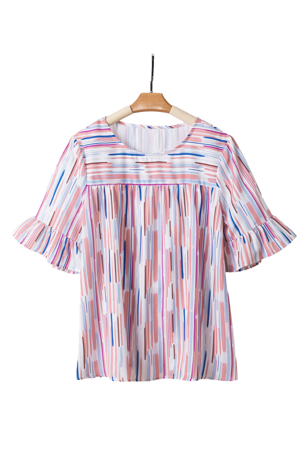 Abstract Stripe Short Sleeve Blouse