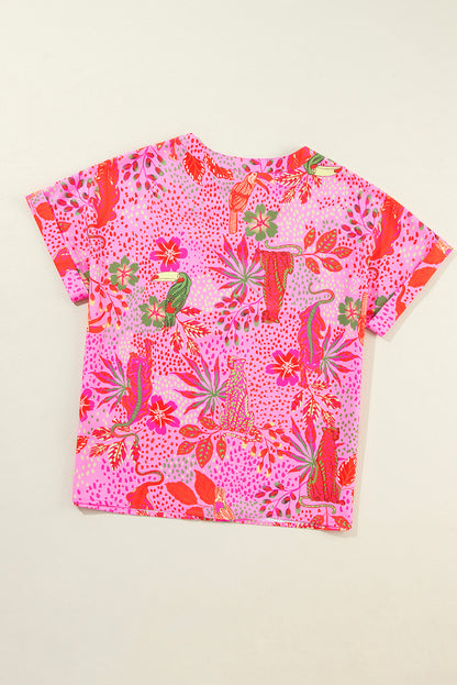 Floral Short Sleeve V-Neck Blouse