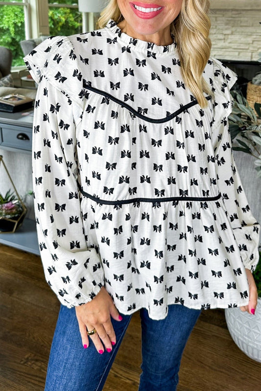 Bow Ruffle Long Sleeve Blouse