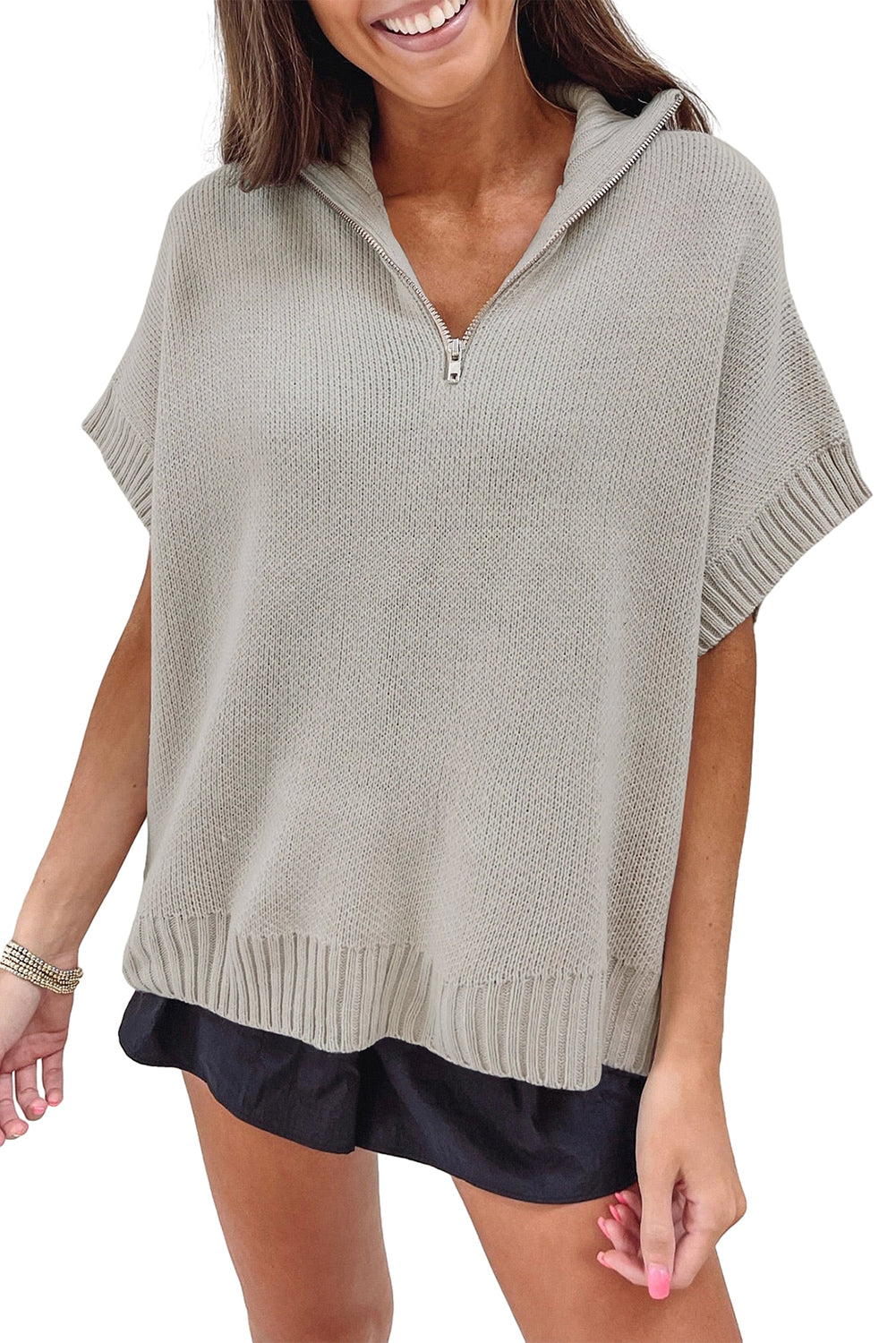 Quarter Zip Short Sleeve Sweater