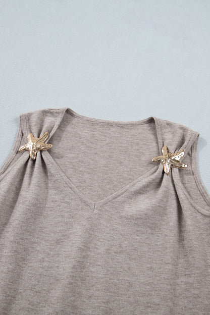 Metal Starfish V-Neck Sweater Knit Tank Top