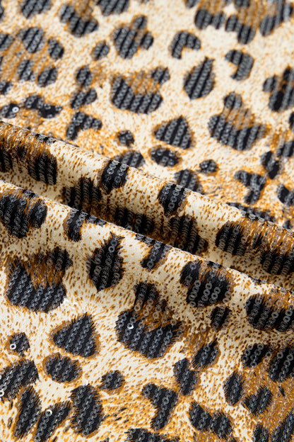 Leopard Sequin Short Sleeve Top