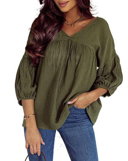 Gauze 3/4 Sleeve Babydoll Blouse