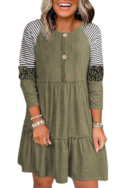 Stripe Leopard Raglan Sleeve Dress