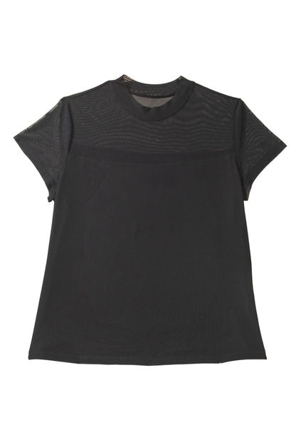 Plus Size Sheer Mesh Panel Short Sleeve Top