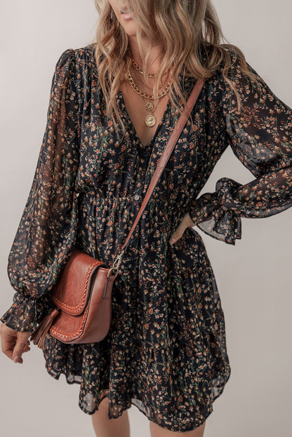 Floral Ruffled Puff Sleeve Dress