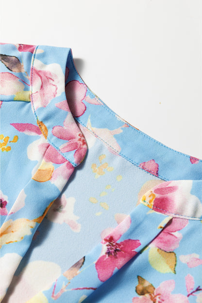 Floral Smocked Long Sleeve V-Neck Blouse