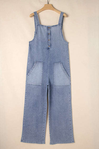 Denim Washed Wide Leg Overalls