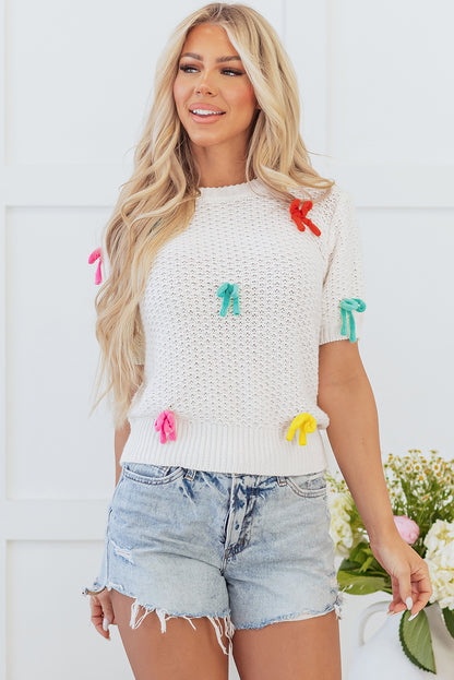 Bow Tie Crewneck Short Sleeve Sweater