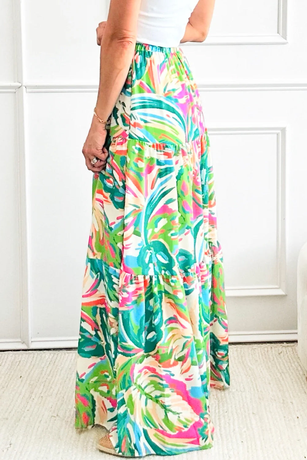 Abstract High Waist Tiered Maxi Skirt