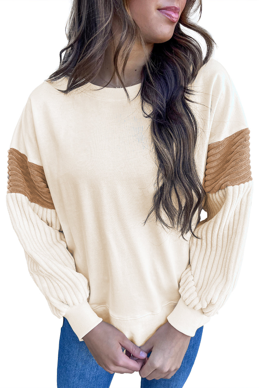 Corduroy Patchwork Long Sleeve Sweatshirt