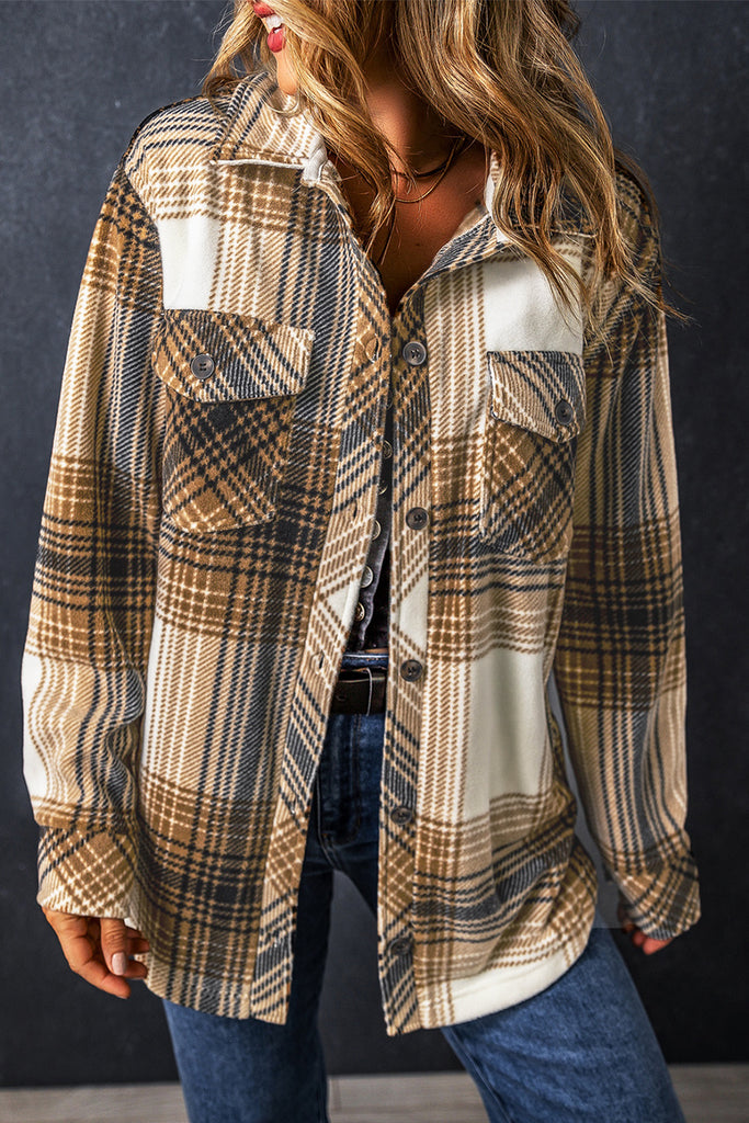 Plaid Flap Pocket Buttoned Shacket