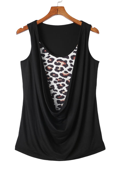 Leopard Cowl Front Tank Top