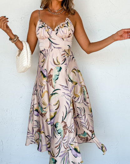 Floral Spaghetti Strap Dress w/Slit