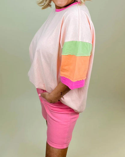 Colorblock 3/4 Sleeve T-Shirt Plus Size