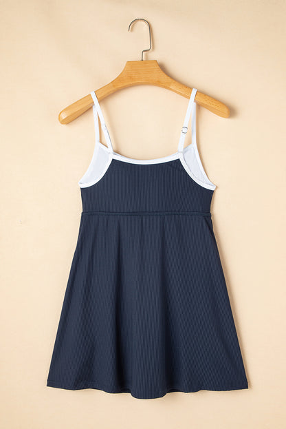 Contrast Trim Ribbed Lined Swim Dress w/ Pockets