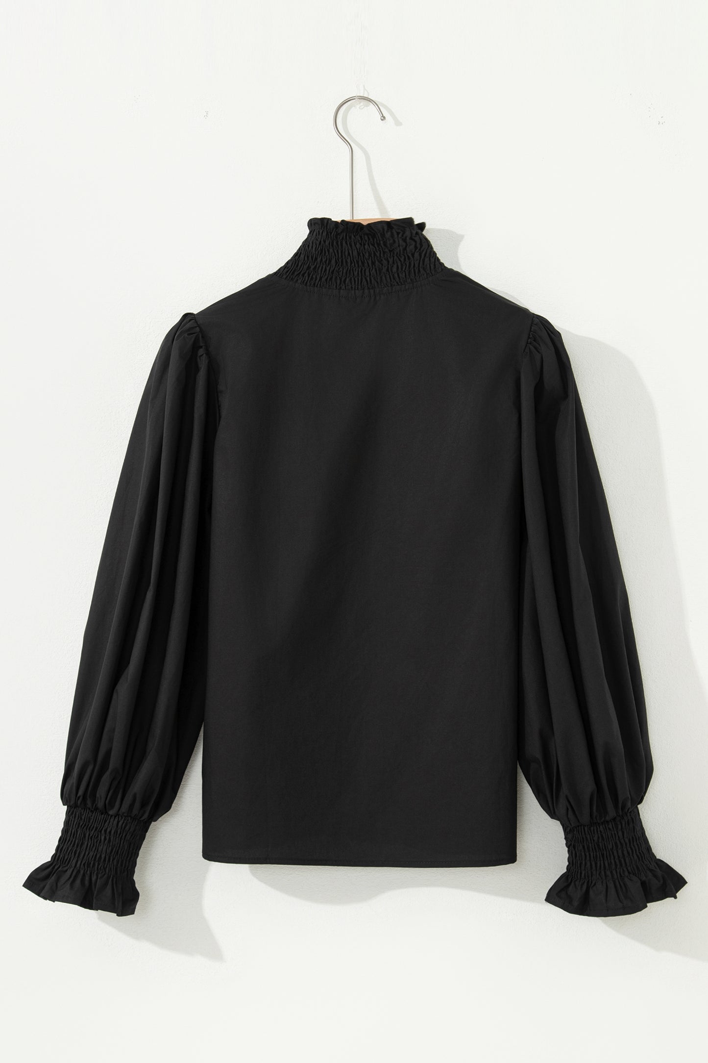 Leopard Trim V-Neck Puffy Flounce Sleeve Blouse