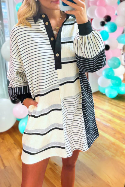 Stripe Colorblock Collared Mini Dress