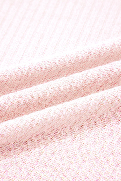 Solid Ribbed Knit Collared V-Neck Tee
