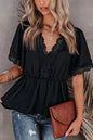 Lace Trimmed Short Sleeve Blouse