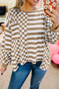 Checker Stripe Patchwork Pocketed Blouse