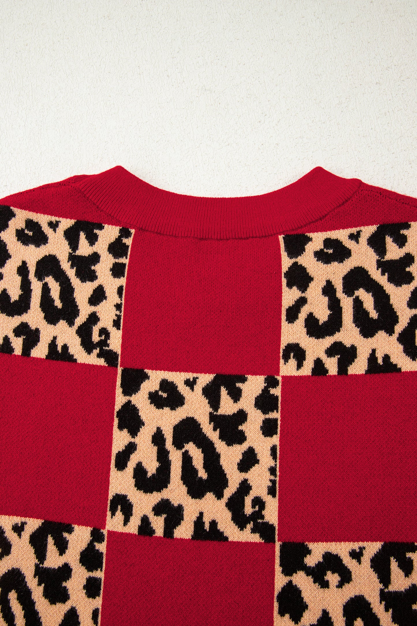 Leopard Checker Short Sleeve Knit Sweater