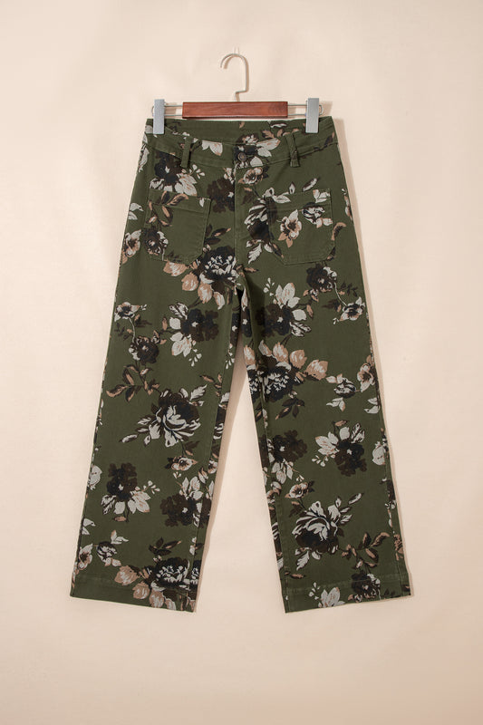Floral Denim Patch Pocket Straight Leg Jeans