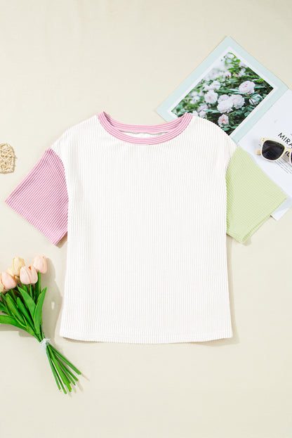 Colorblock Corded Crewneck Tee