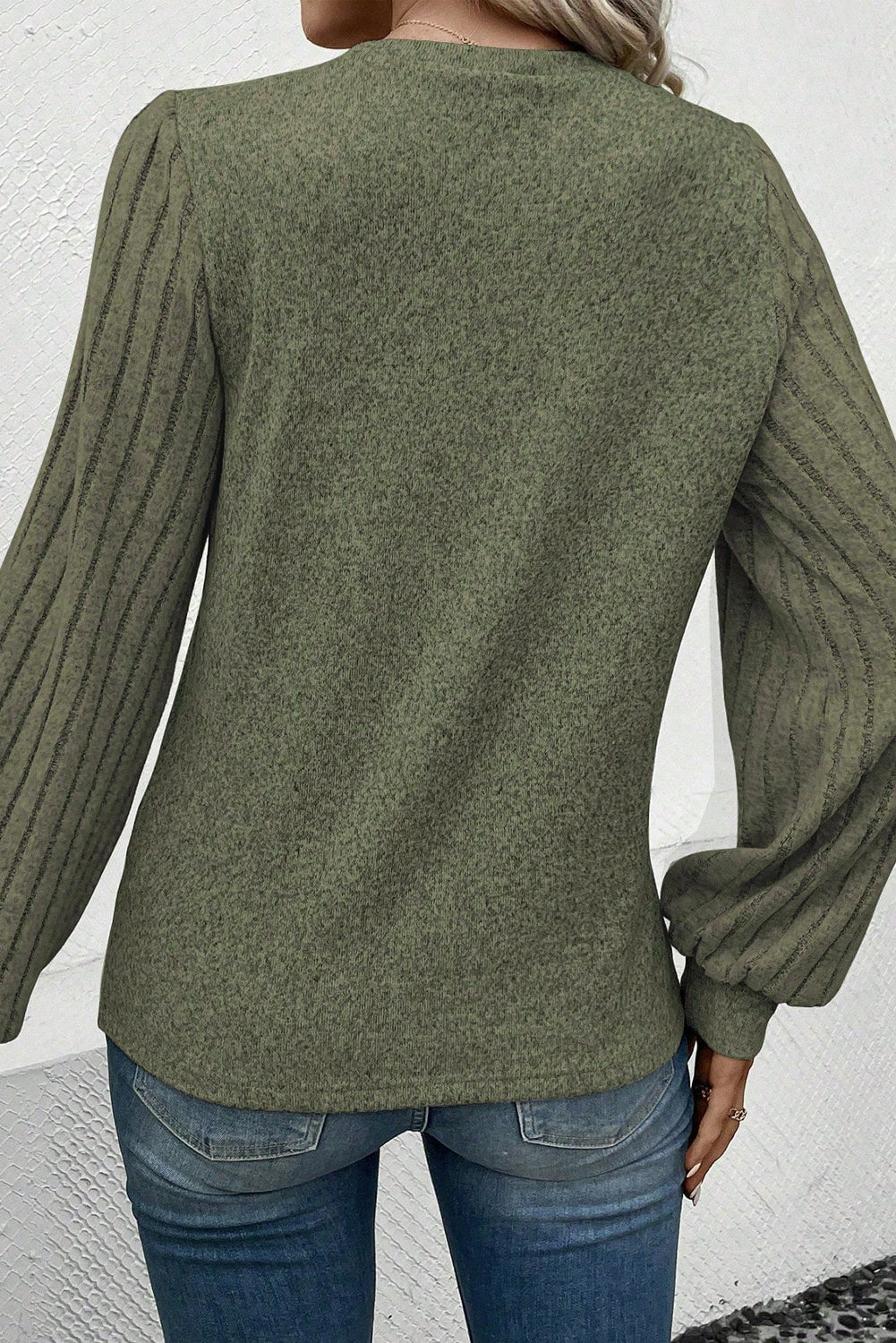 Ribbed Bishop Long Sleeve Top