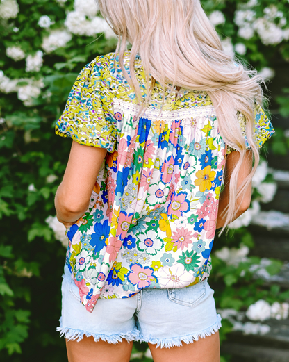 Floral Bubble Sleeve Blouse