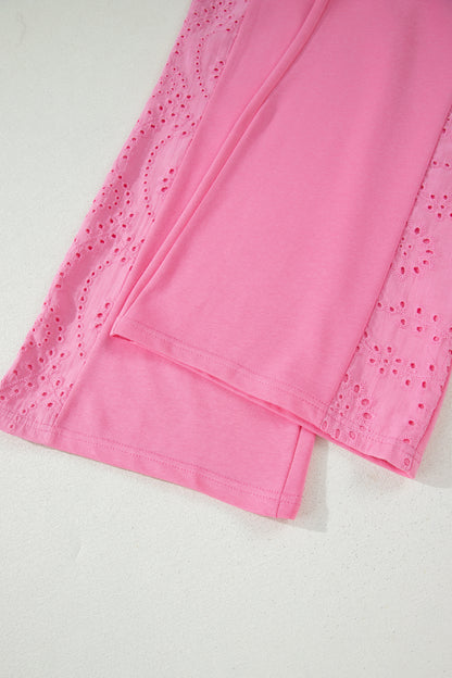 Solid Embroidered Eyelet Patchwork Top & Pants Set
