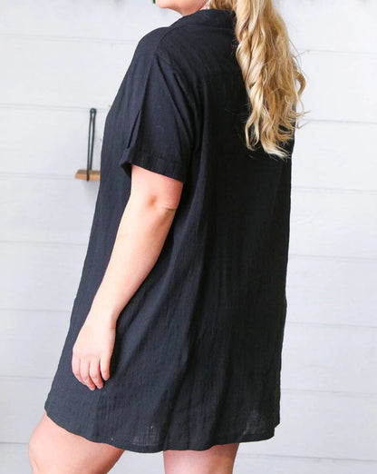 Buttoned Collar Shift Dress Plus Size