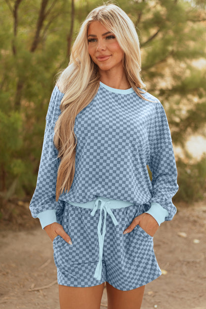 Checker Long Sleeve Pullover and Shorts Set