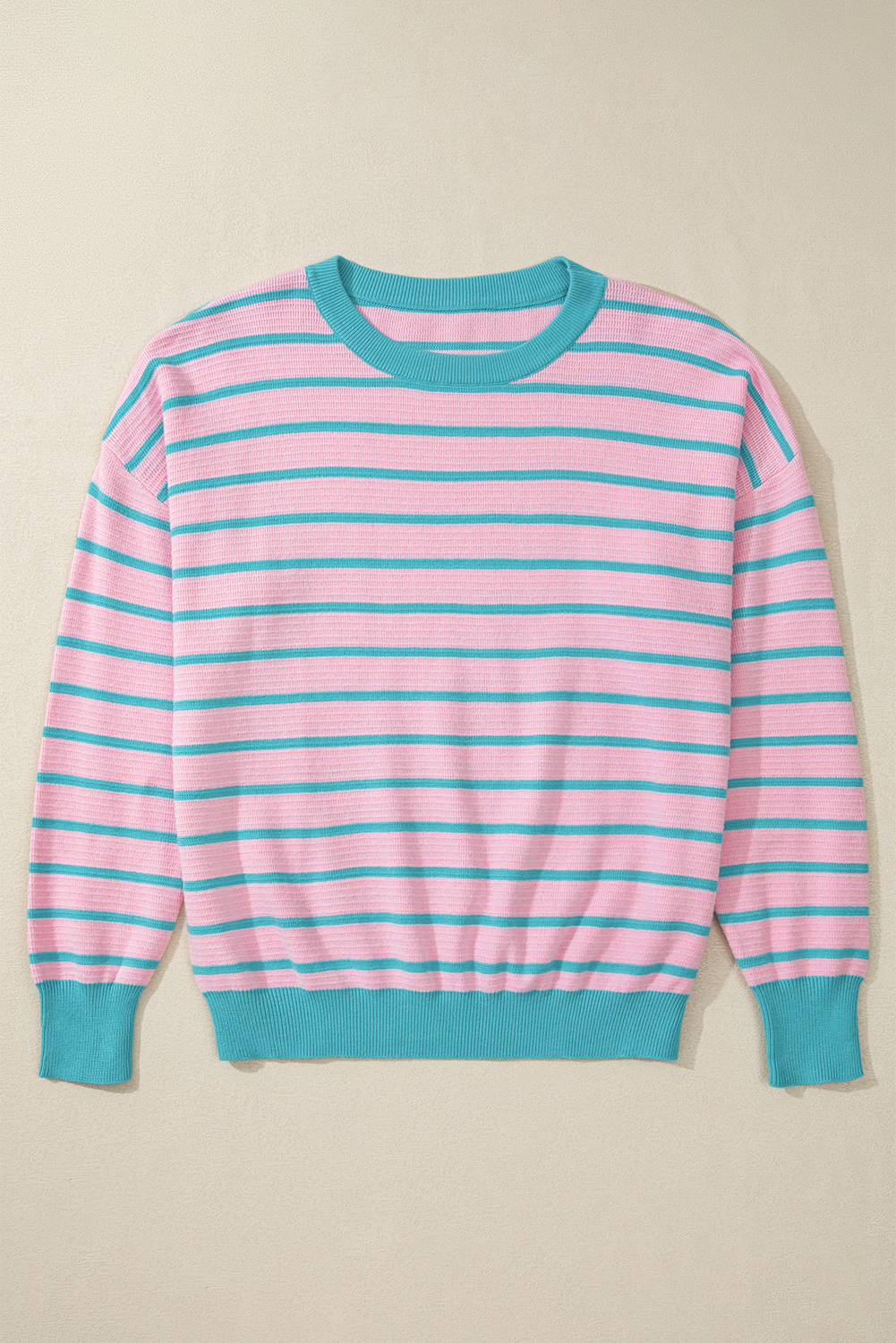 Stripe Contrast Trim Round Neck Sweater