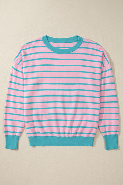 Stripe Contrast Trim Round Neck Sweater