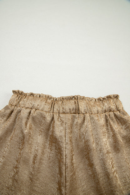 Metallic Tie Elastic Waist Cuffed Hem Shorts