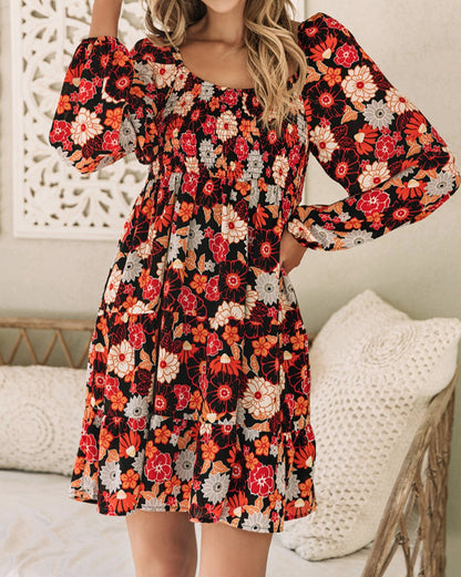 Floral Smocked Long Sleeve Dress