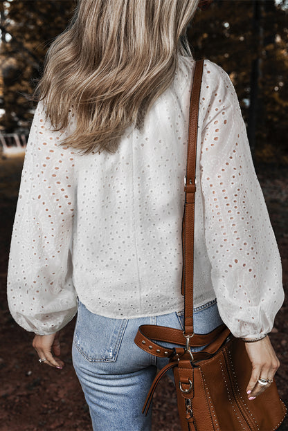 Eyelet Embroidered Puff Sleeve Blouse