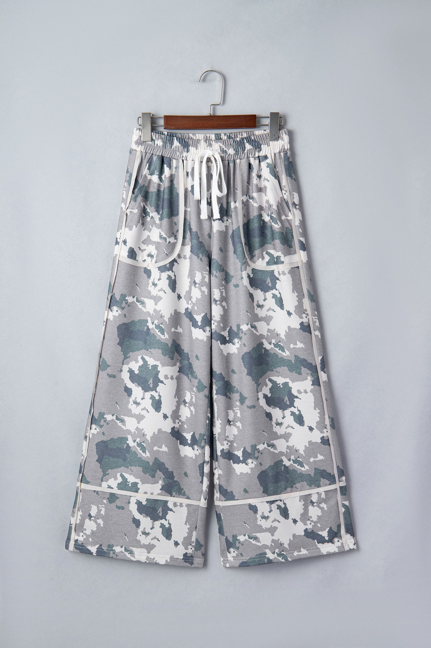 Camo Raw Edge Pocketed Drawstring Pants
