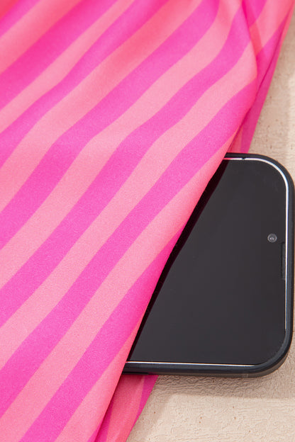 Stripe Bow Tie Front Short Puff Sleeve Dress