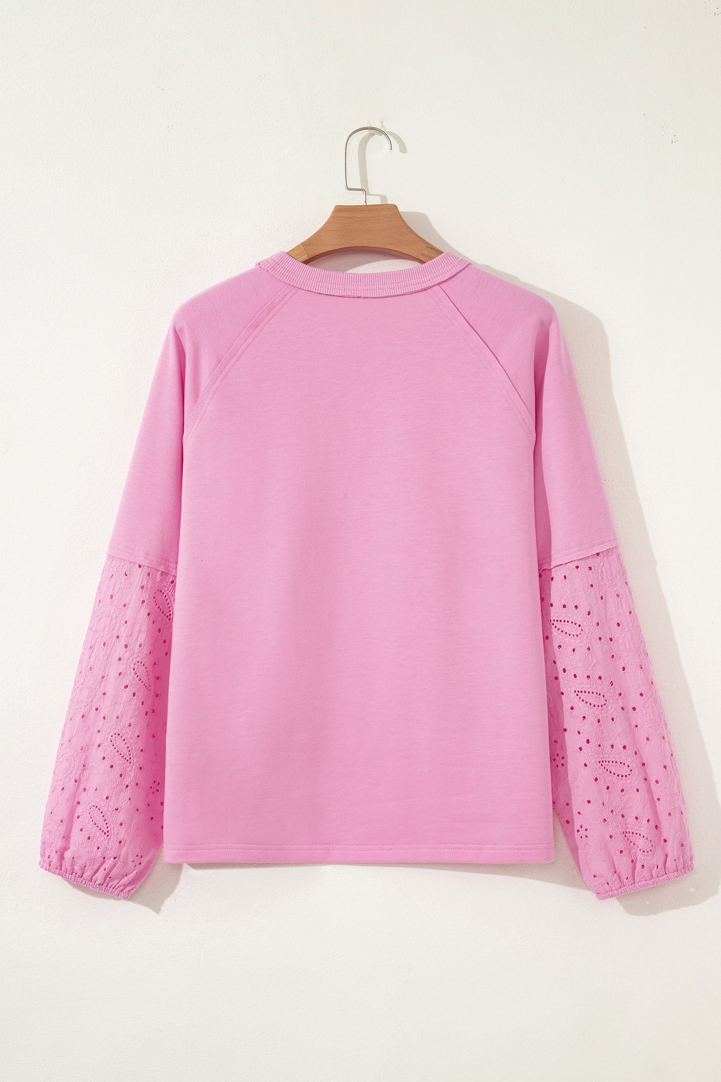 Heart Embroidered Eyelet Patchwork Long Sleeve Top