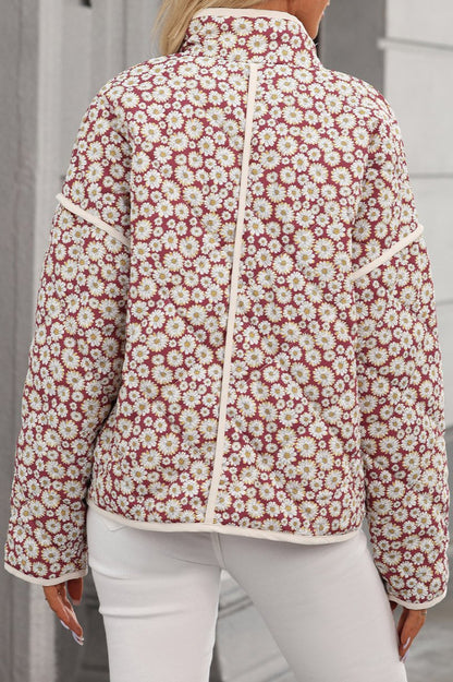 Floral Contrast Trim Buttoned Coat